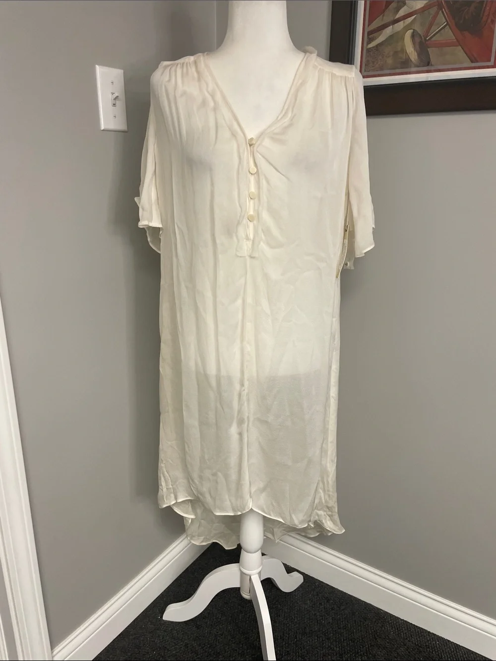 Graham and Spencer 100% silk off white cream sheer tunic top size Small NWT